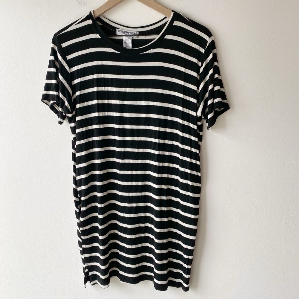 cotton emporium black white stripe longline t-shirt size l large